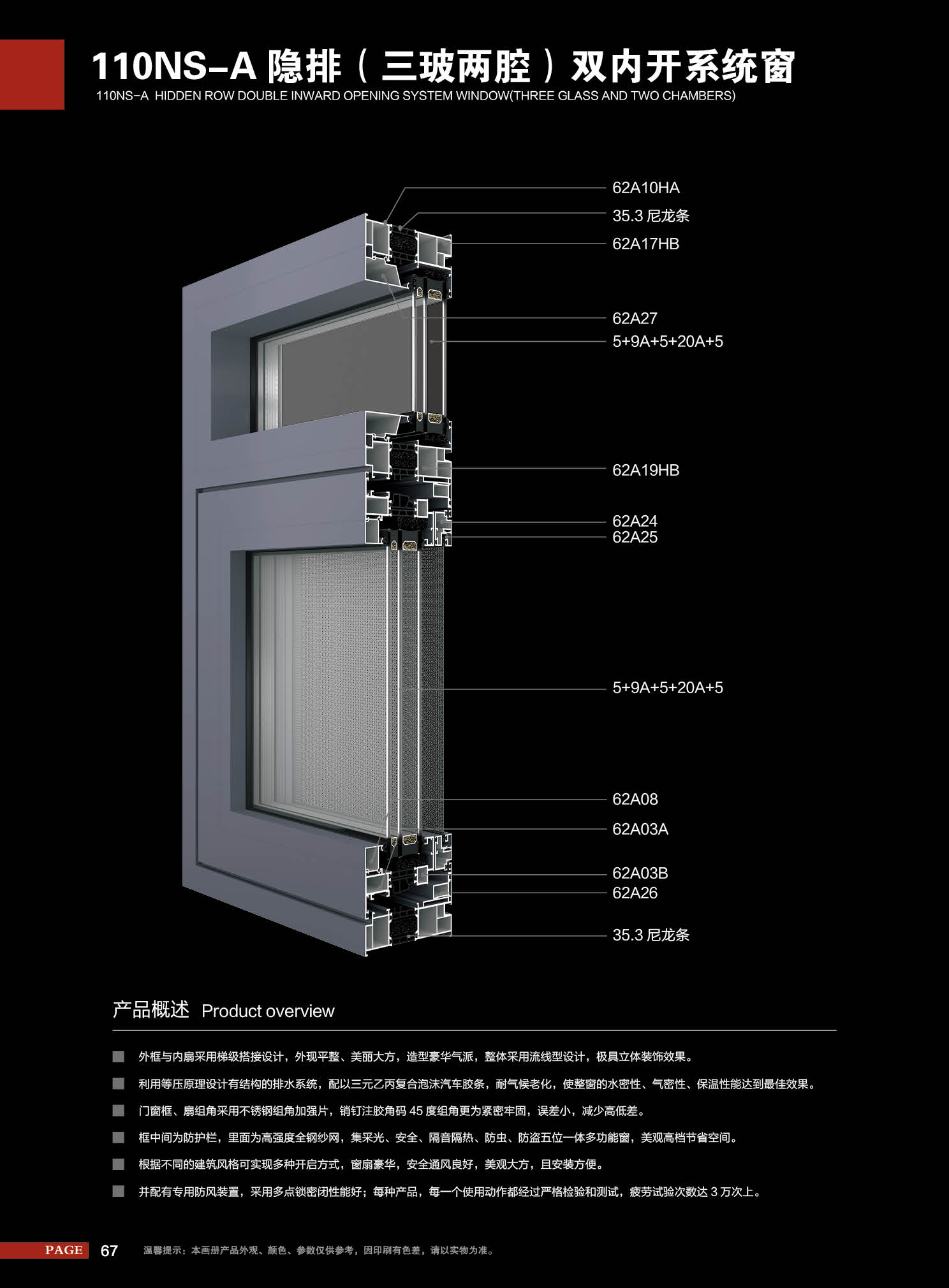 110NS-A隐排（三玻两腔）双内开系统窗